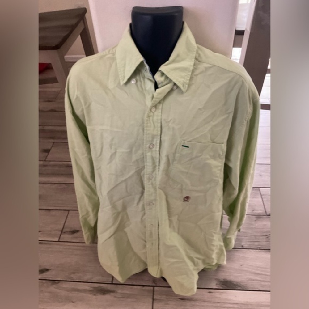 Men’s used Tommy Hilfiger retro vintage long sleeve green shirt size large L